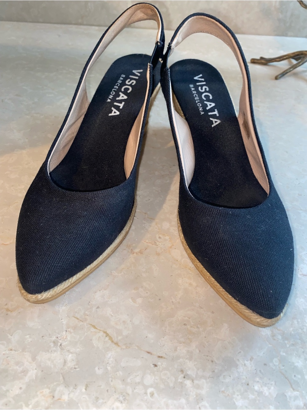 Viscata Barcelona Black Slingback Espadrille Wedges